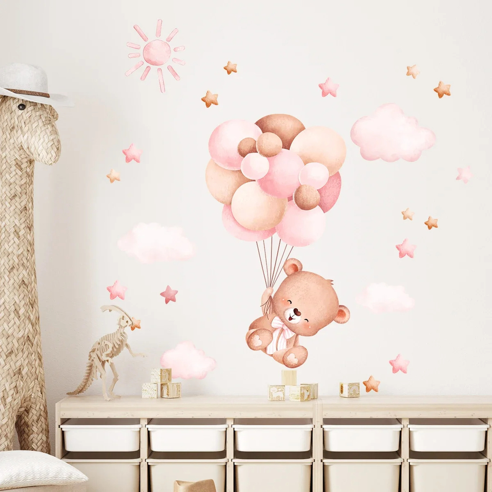Baby Girl Nursery Quotes - Wasserfarben-Cartoon-Ballon-Bär-Möbel-Wandaufkleber, Kinderzimmer-Dekoration für Babyzimmer, Mädchenzimmer, Wohnzimmer