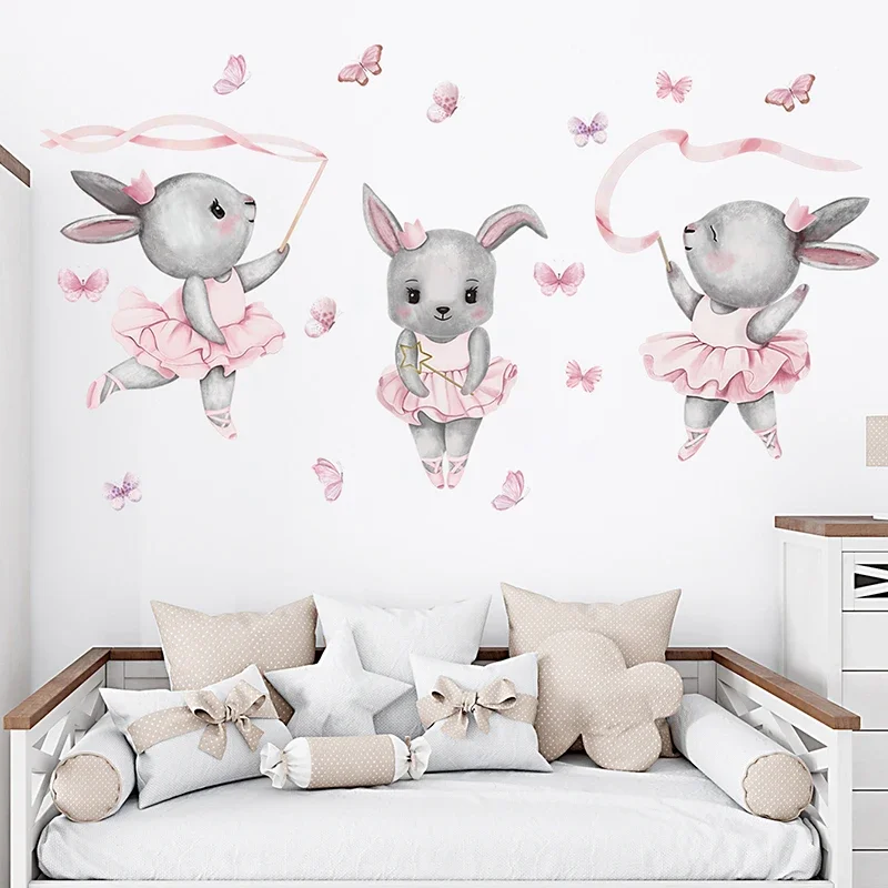 Baby Girl Nursery Quotes - Handbemalte Ballett-Häschen-Kaninchen-Tänzerin, niedliche Tiere, Wandaufkleber für