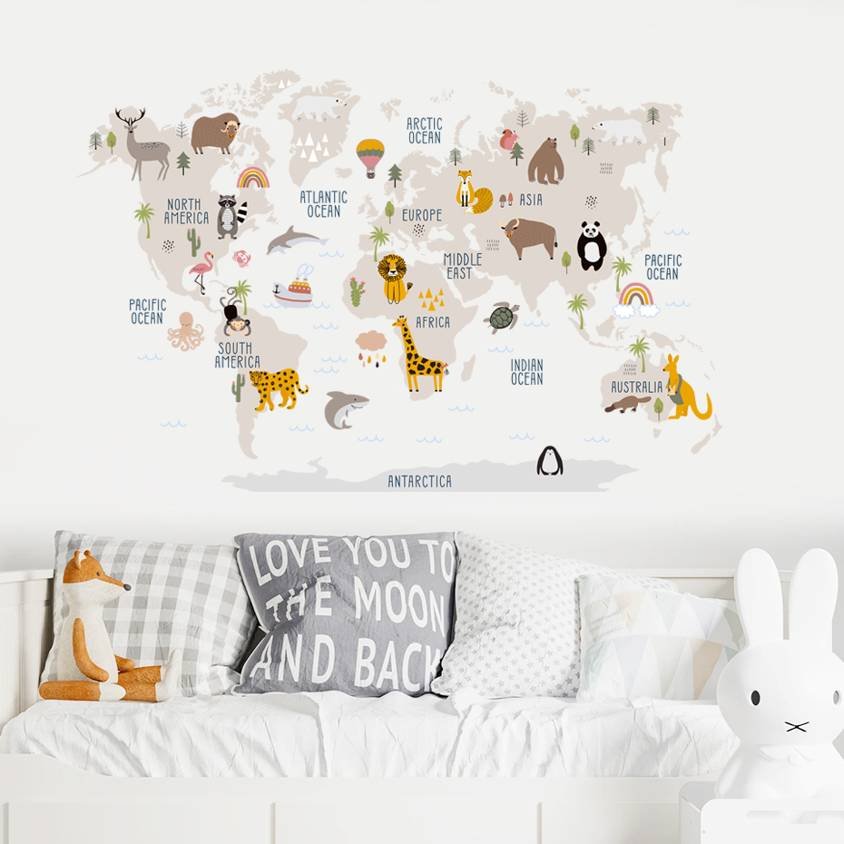 Aquarell Cartoon Weltkarte Wan – Baby Nursery Decor Girl Bewertung und Preis